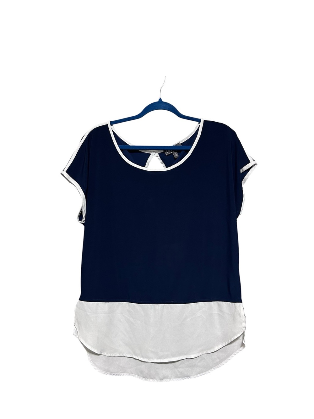 Luxology Navy & White Short Sleeve Flowy Layered Top Size L